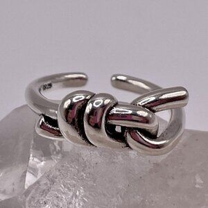 925 Sterling Stamped Knot and Loop Adjustable Boho Ring #1307